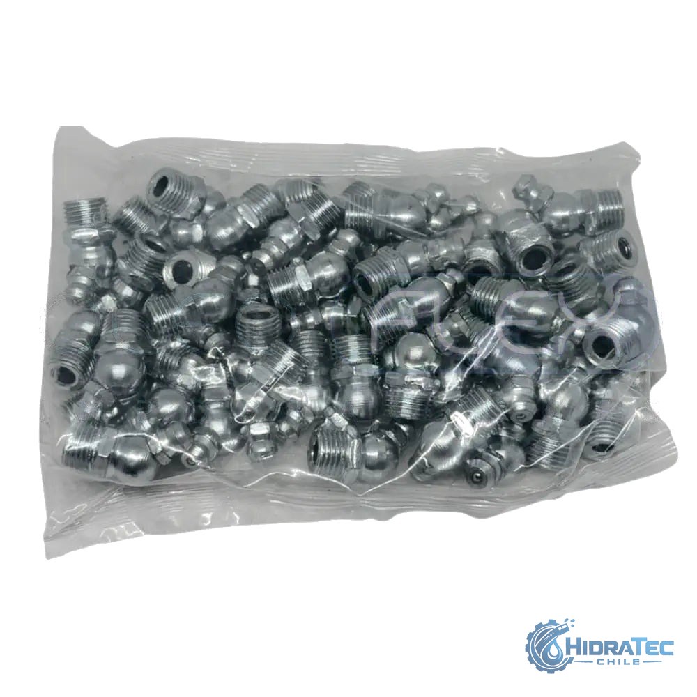 CAJA 50 UNIDADES DE GRASERA SEMI CURVA 45° 3/8" SAE — HidraTec Chile