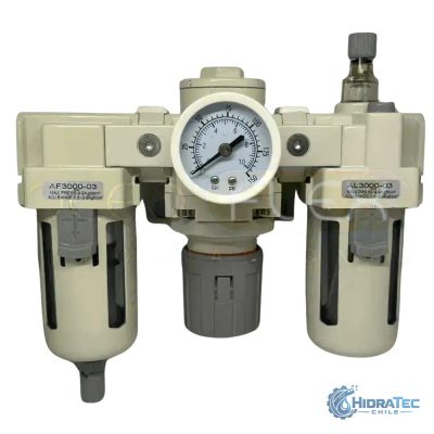 FILTRO REGULADOR Y LUBRICADOR (FRL) CONEX 1/2 NPT 4000 LPM 7-125 PSI — HidraTec Chile