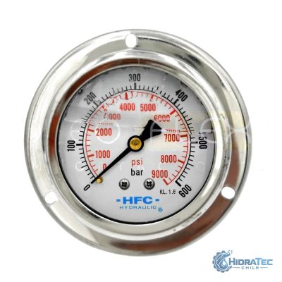 MANOMETRO C/GLIC. INOX/BR. DIAM. 63MM/2.5" CONEXION 1/4 NPT POSTERIOR CLAMP RANGO 0-600BAR/9000PSI — HidraTec Chile