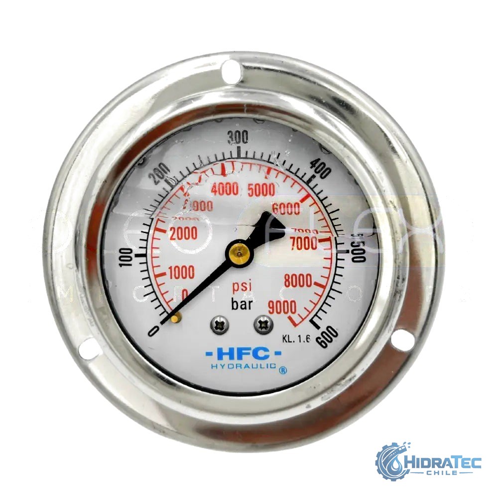 MANOMETRO C/GLIC. INOX/BR. DIAM. 63MM/2.5" CONEXION 1/4 NPT POSTERIOR CLAMP RANGO 0-600BAR/9000PSI — HidraTec Chile