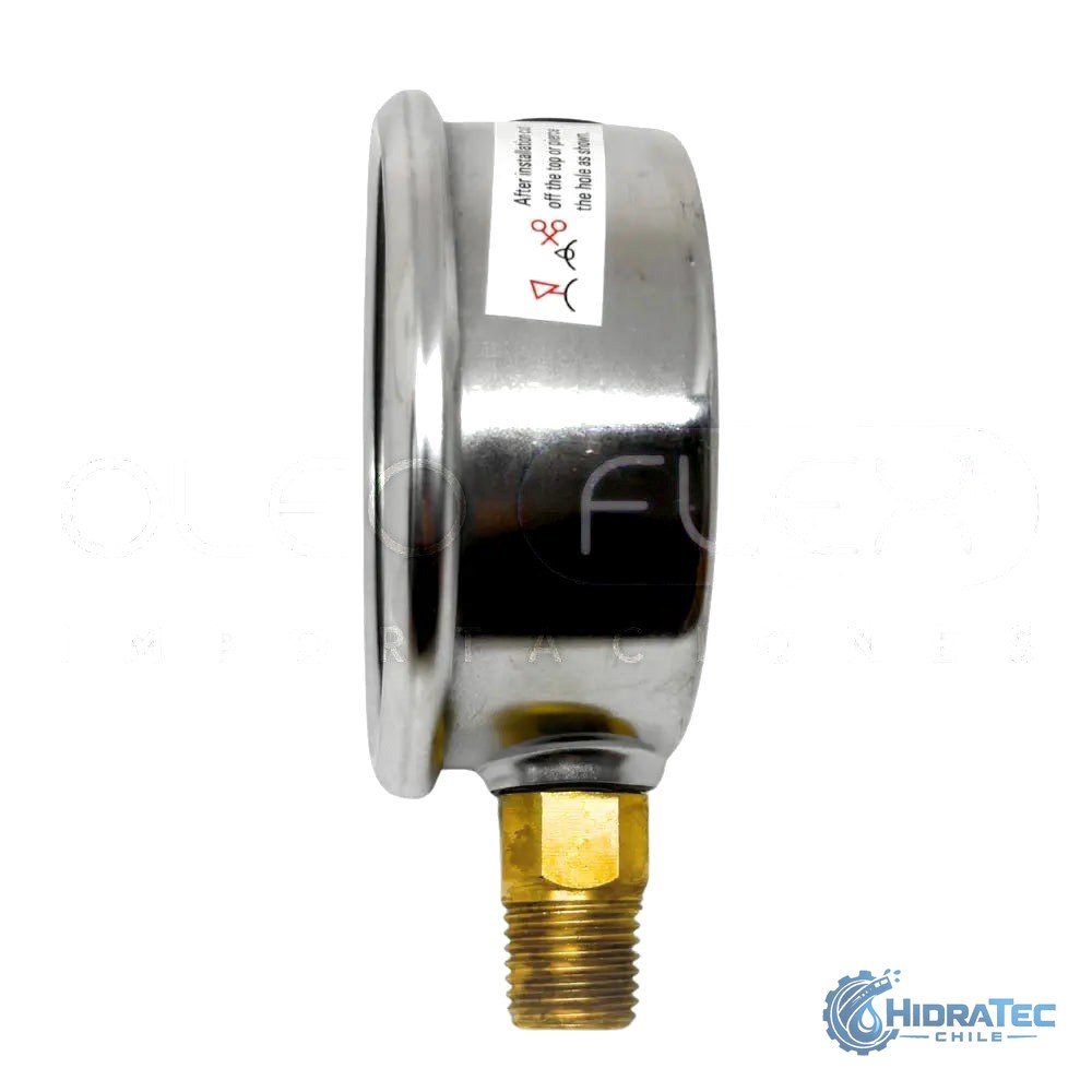 MANOMETRO C/GLIC. INOX/BR. DIAM. 63MM/2.5" CONEXION 1/4 NPT INFERIOR RANGO 0-4BAR/60PSI — HidraTec Chile
