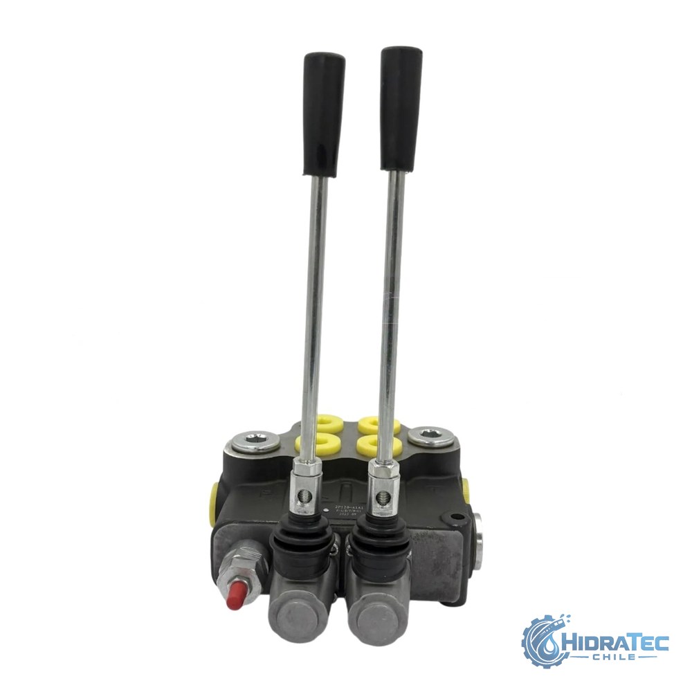 VALVULA DIRECCIONAL MANUAL BLOCK DE 2 PALANCA 120 LPM PABT 1 BSP 4500 PSI 4V-3P VUELTA RESORTE MOD. SD-15 — HidraTec Chile