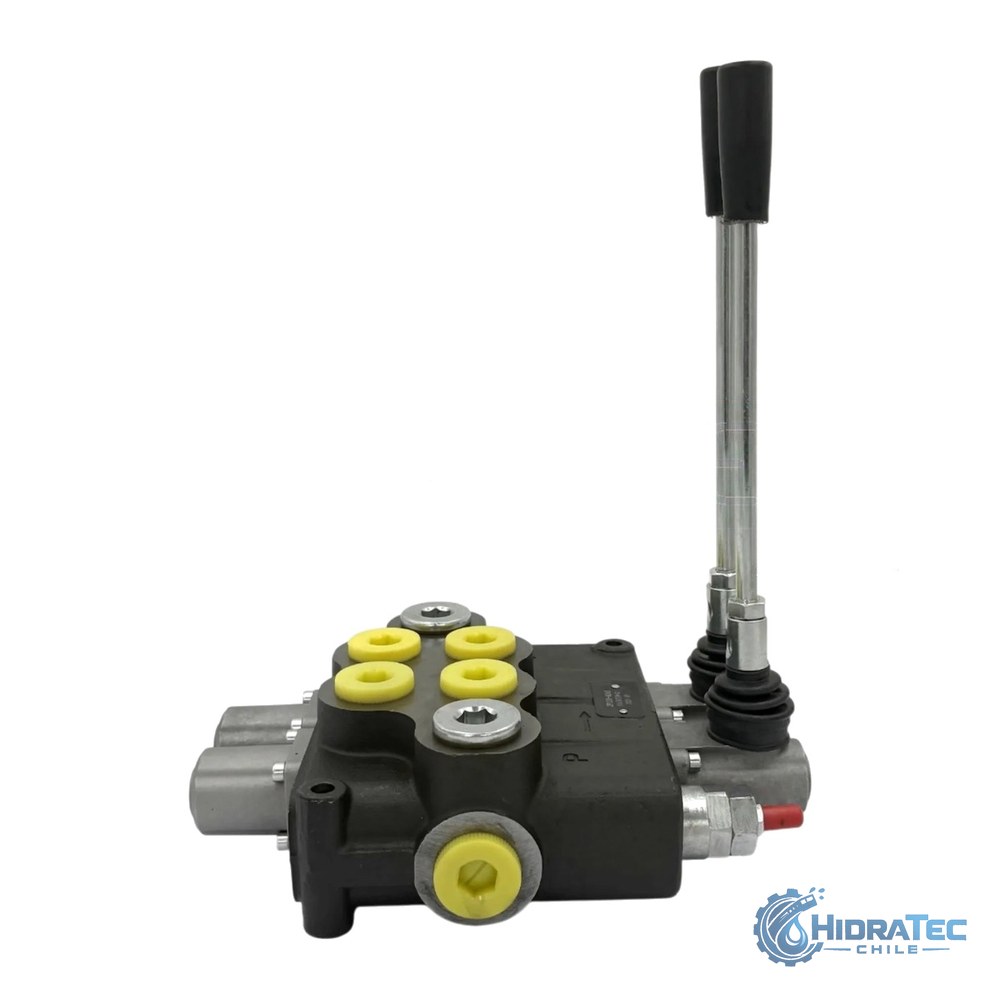 VALVULA DIRECCIONAL MANUAL BLOCK DE 2 PALANCA 120 LPM PABT 1 BSP 4500 PSI 4V-3P VUELTA RESORTE MOD. SD-15 — HidraTec Chile