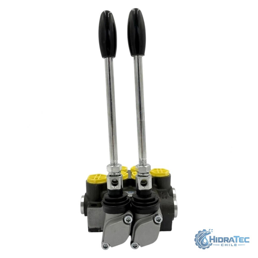 VALVULA DIRECCIONAL MANUAL BLOCK DE 2 PALANCAS 40 LPM PT 1/2 BSP X AB 1/2 BSP 250BAR 4V-3P MOD. P40-2-O — HidraTec Chile