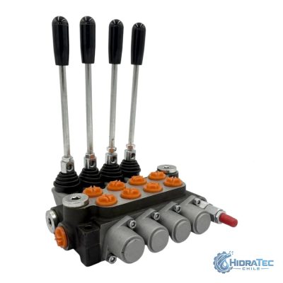 VALVULA DIRECCIONAL MANUAL BLOCK DE 4 PALANCAS 40 LPM PT 1/2 BSP X AB 1/2 BSP 250BAR 4V-3P MOD. P40-4-O — HidraTec Chile
