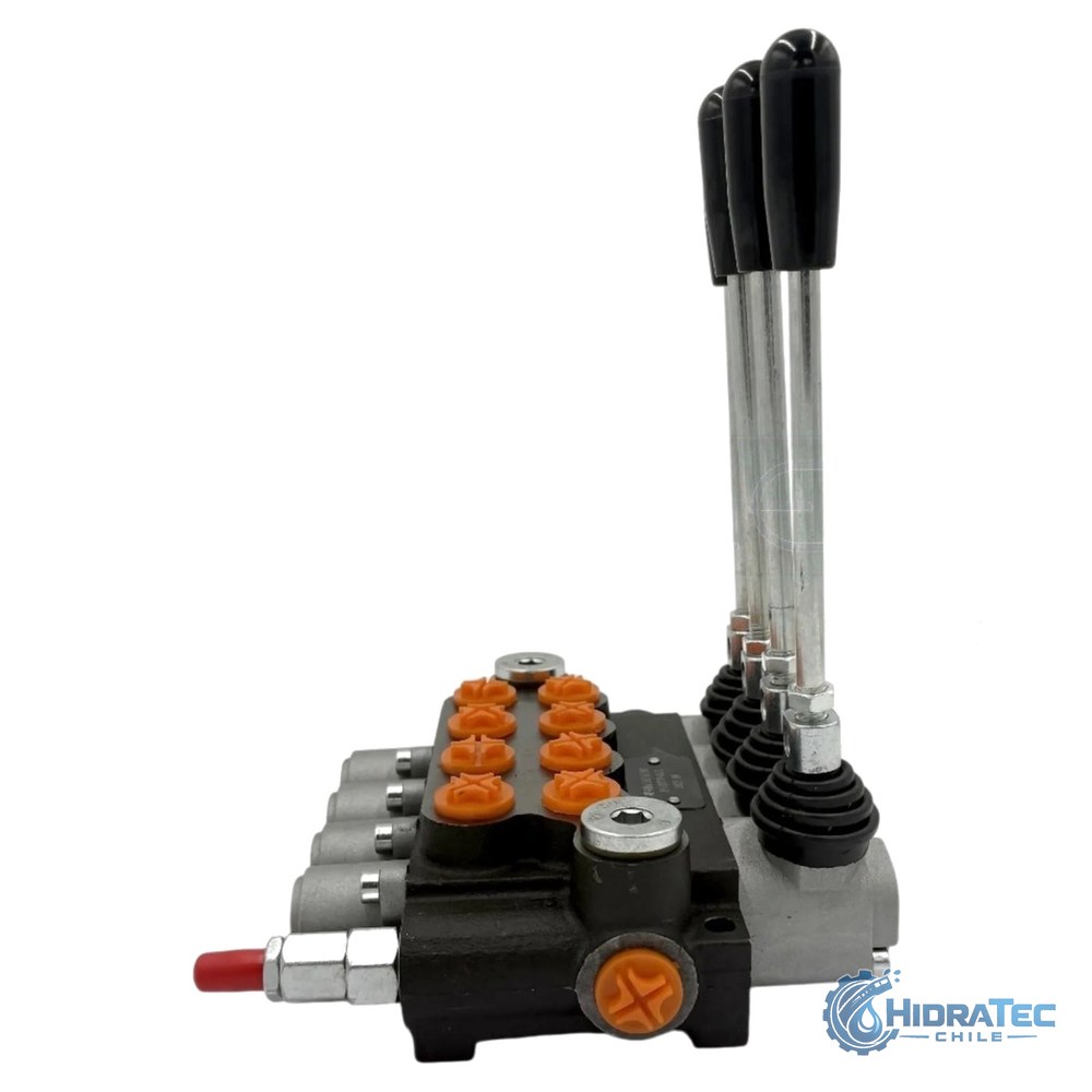 VALVULA DIRECCIONAL MANUAL BLOCK DE 4 PALANCAS 40 LPM PT 1/2 BSP X AB 1/2 BSP 250BAR 4V-3P MOD. P40-4-O — HidraTec Chile