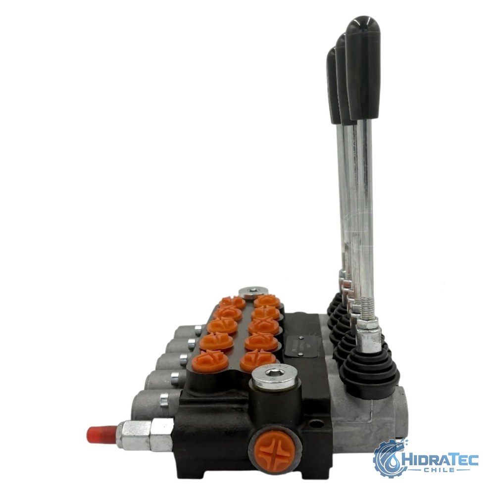 VALVULA DIRECCIONAL MANUAL BLOCK DE 5 PALANCAS 40 LPM PT 1/2 BSP X AB 1/2 BSP 250BAR 4V-3P MOD. P40-5-O — HidraTec Chile